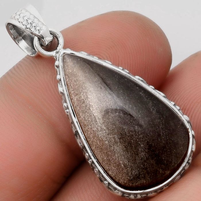 Natural Silver Obsidian Pendant SDP106770 P-1060, 15x25 mm