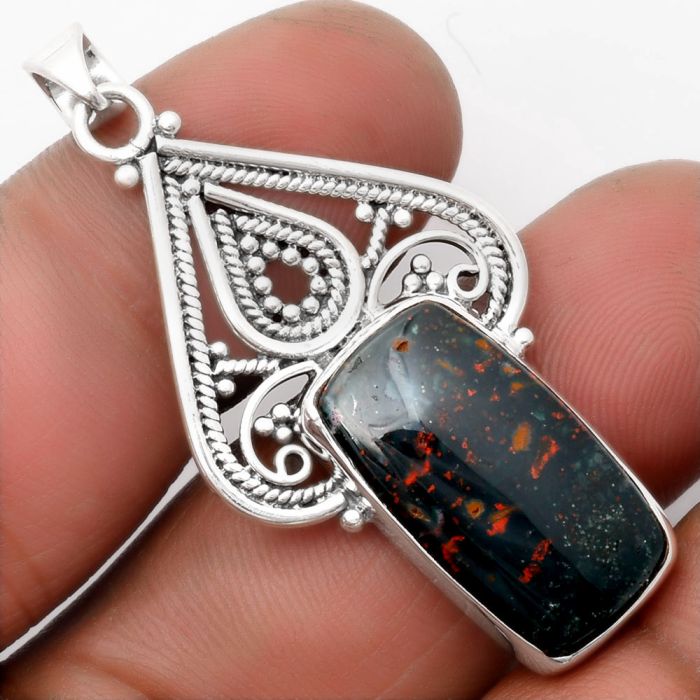 Natural Blood Stone - India Pendant SDP107268 P-1541, 12x22 mm