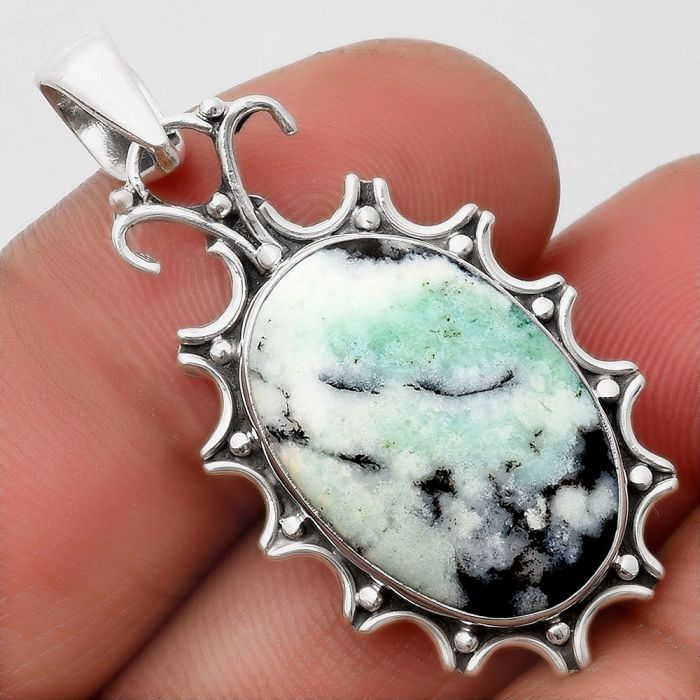 Dendritic Chrysoprase - Africa 925 Sterling Silver Pendant Jewelry SDP107343 P-1249, 14x21 mm
