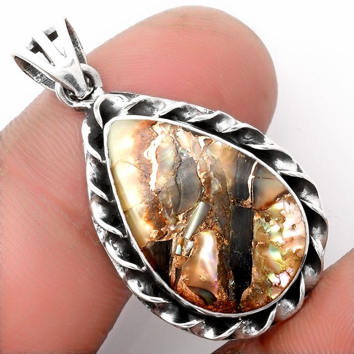 Natural Copper Abalone Shell Pendant SDP107719 P-1081, 14x21 mm