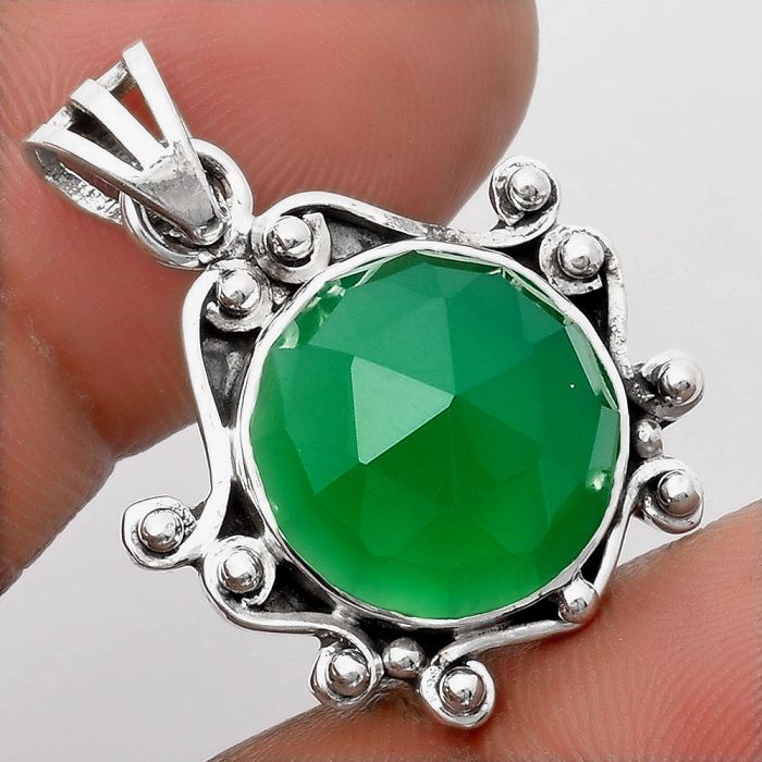 Faceted Natural Green Onyx Pendant SDP107798 P-1018, 14x14 mm