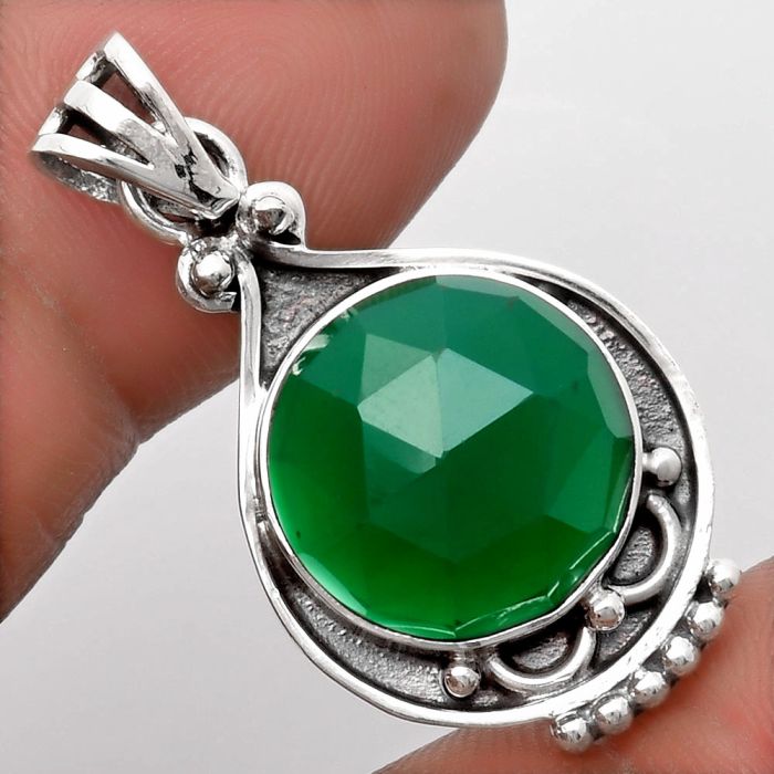 Faceted Natural Green Onyx Pendant SDP107919 P-1020, 14x14 mm