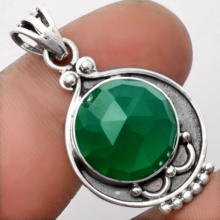 Faceted Natural Green Onyx Pendant SDP107937 P-1020, 14x14 mm