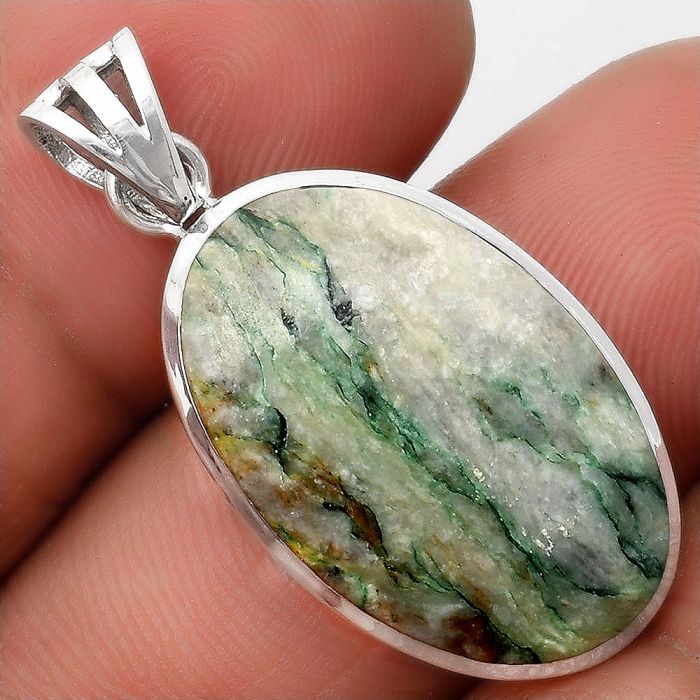 Natural Tree Weed Moss Agate - India Pendant SDP108132 P-1002, 15x24 mm