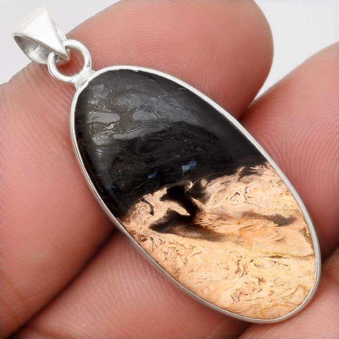 Natural Root Plume Agate Pendant SDP108301 P-1001, 15x31 mm