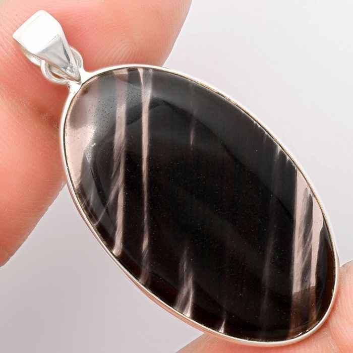 Natural Black Lace Obsidian Pendant SDP108541 P-1001, 21x36 mm