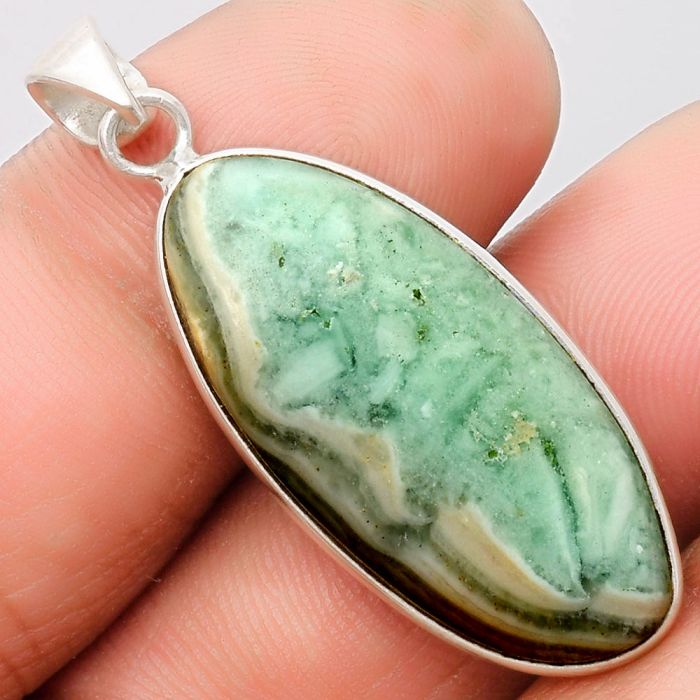 Natural Green Lace Agate Pendant SDP108599 P-1001, 15x31 mm