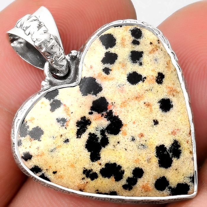Valentine Gift Heart Natural Dalmatian Pendant SDP108767 P-1043, 25x25 mm