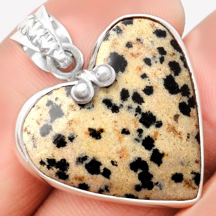 Valentine Gift Heart Natural Dalmatian Pendant SDP108856 P-1043, 24x25 mm