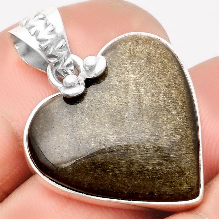 Valentine Gift Heart Natural Silver Obsidian Pendant SDP108857 P-1043, 22x22 mm