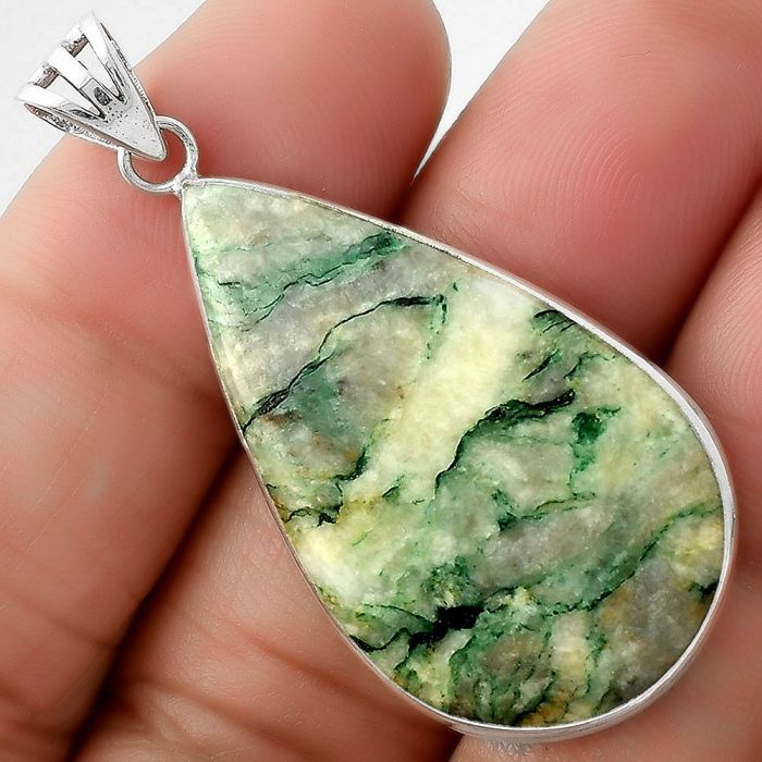 Natural Tree Weed Moss Agate - India Pendant SDP109420 P-1001, 20x35 mm