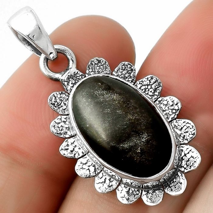 Natural Silver Obsidian Pendant SDP109684 P-1205, 10x18 mm