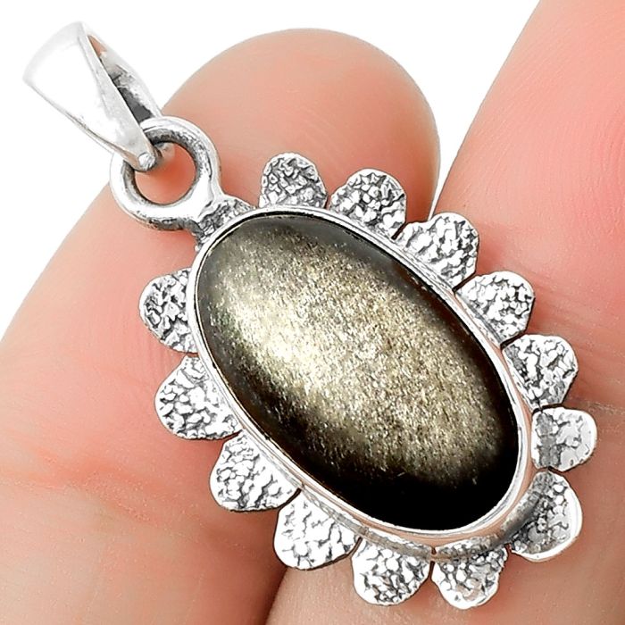 Natural Silver Obsidian Pendant SDP109688 P-1205, 10x18 mm