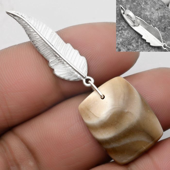 Feather - Natural Flint Stone Pendant SDP109814 P-1280, 17x21 mm