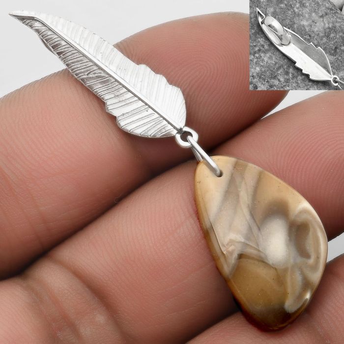 Feather - Natural Flint Stone Pendant SDP109863 P-1280, 15x24 mm