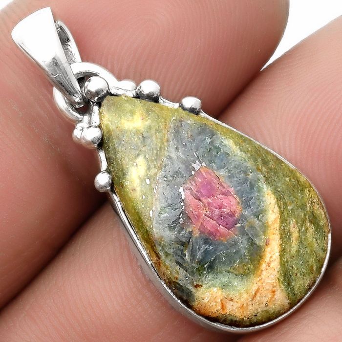 Natural Ruby In Fuchsite Pendant SDP109928 P-1349, 15x23 mm