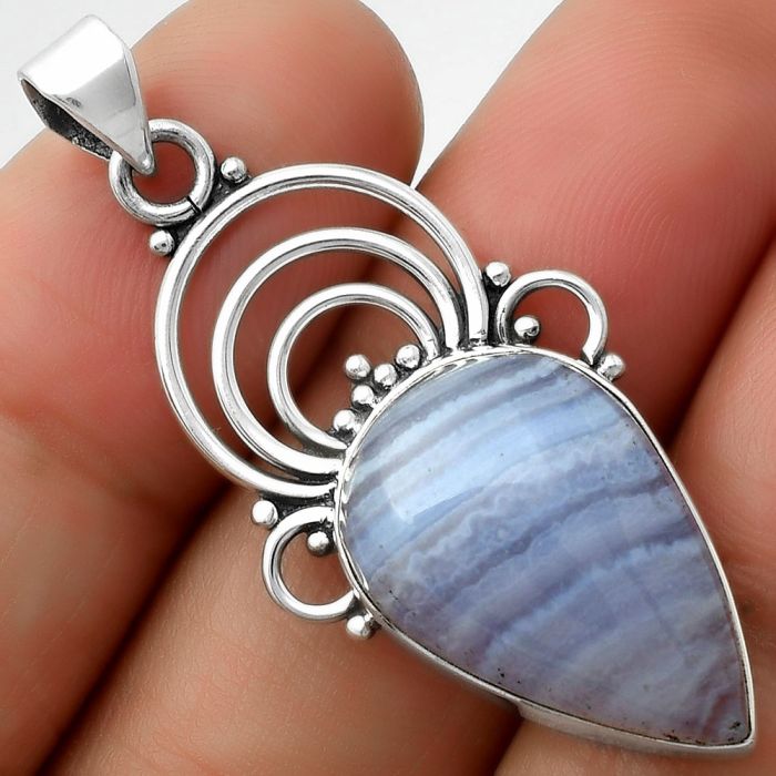 Natural Blue Lace Agate - South Africa Pendant SDP111504 P-1541, 14x22 mm