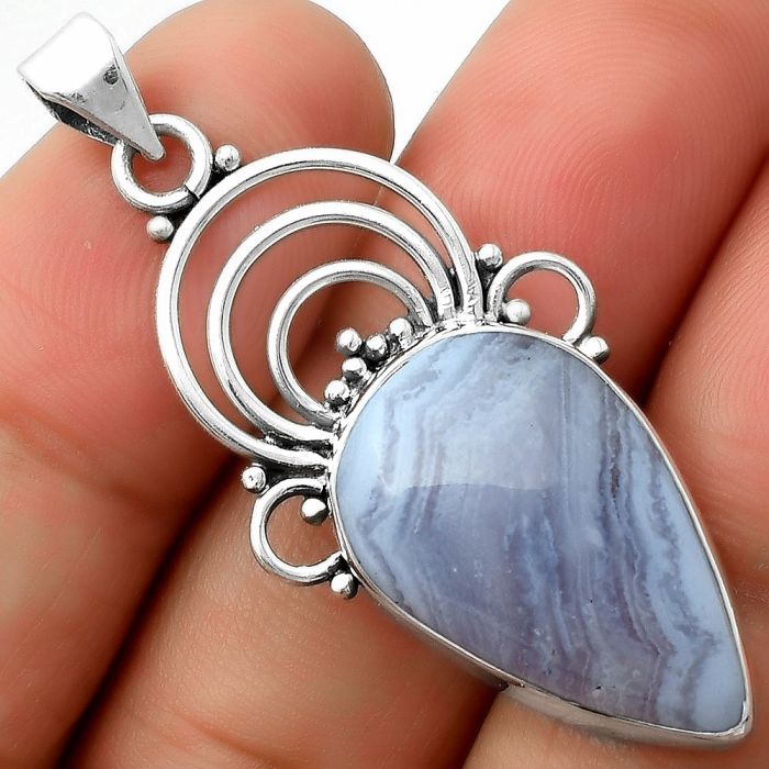 Natural Blue Lace Agate - South Africa Pendant SDP111515 P-1541, 14x22 mm