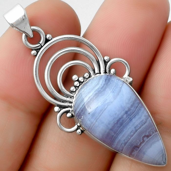 Natural Blue Lace Agate - South Africa Pendant SDP111537 P-1541, 13x24 mm