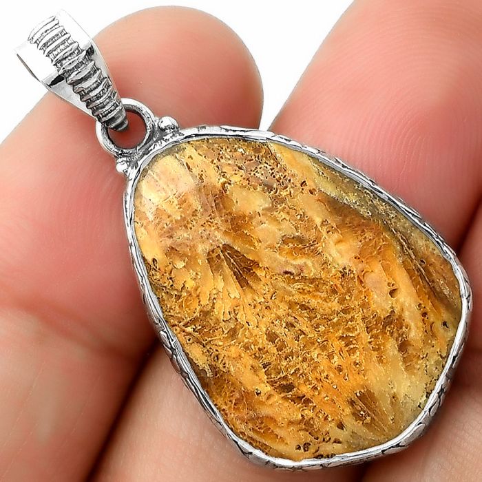 Natural Flower Fossil Coral Pendant SDP111875 P-1082, 19x25 mm