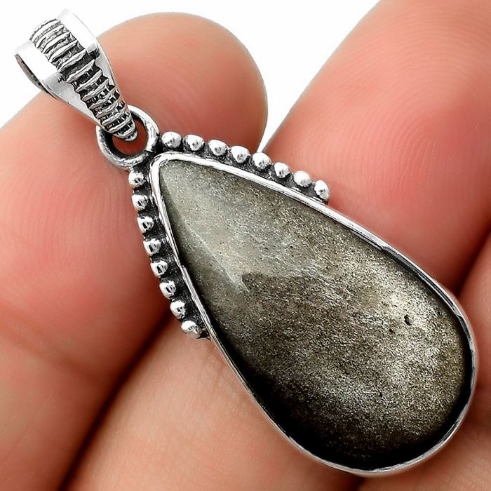 Natural Silver Obsidian Pendant SDP111965 P-1084, 14x25 mm
