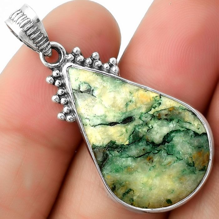 Natural Tree Weed Moss Agate - India Pendant SDP112026 P-1086, 18x28 mm