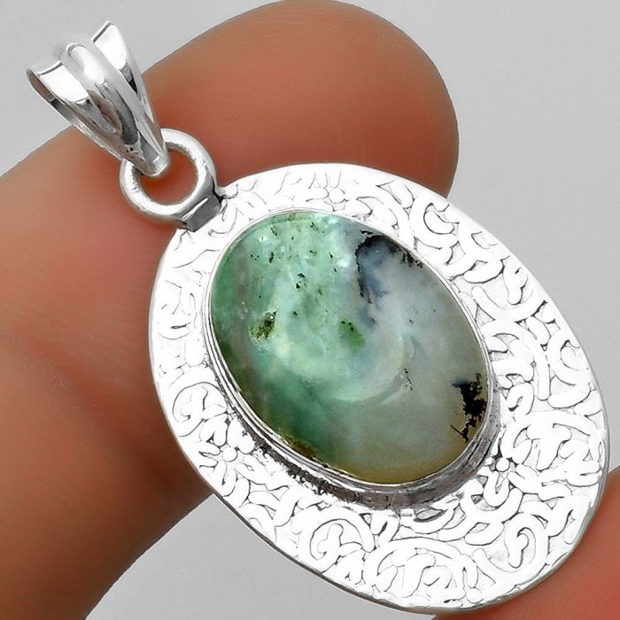 Dendritic Chrysoprase - Africa 925 Sterling Silver Pendant Jewelry SDP112693 P-1392, 11x16 mm