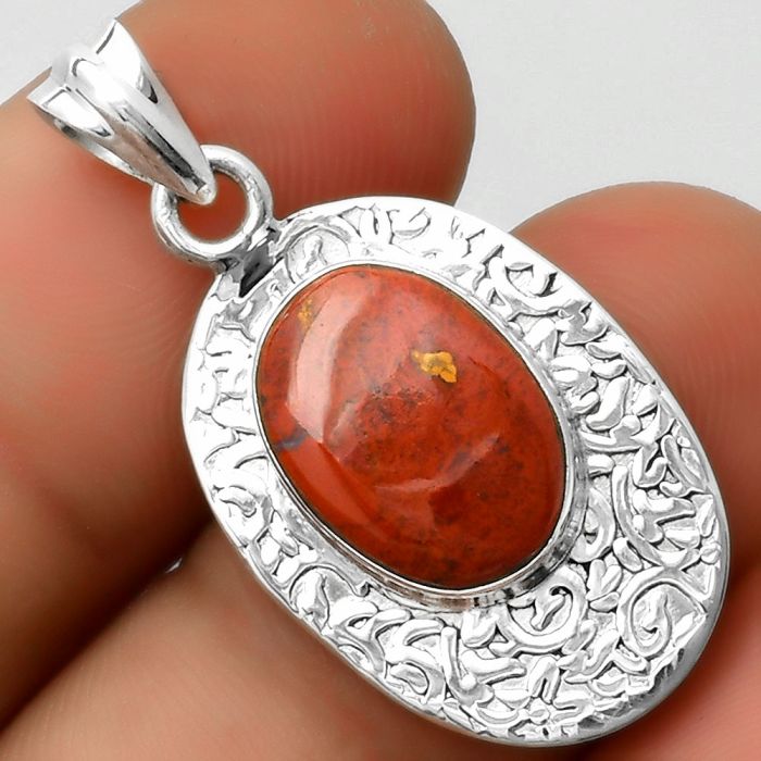 Natural Red Moss Agate Pendant SDP112706 P-1392, 10x14 mm