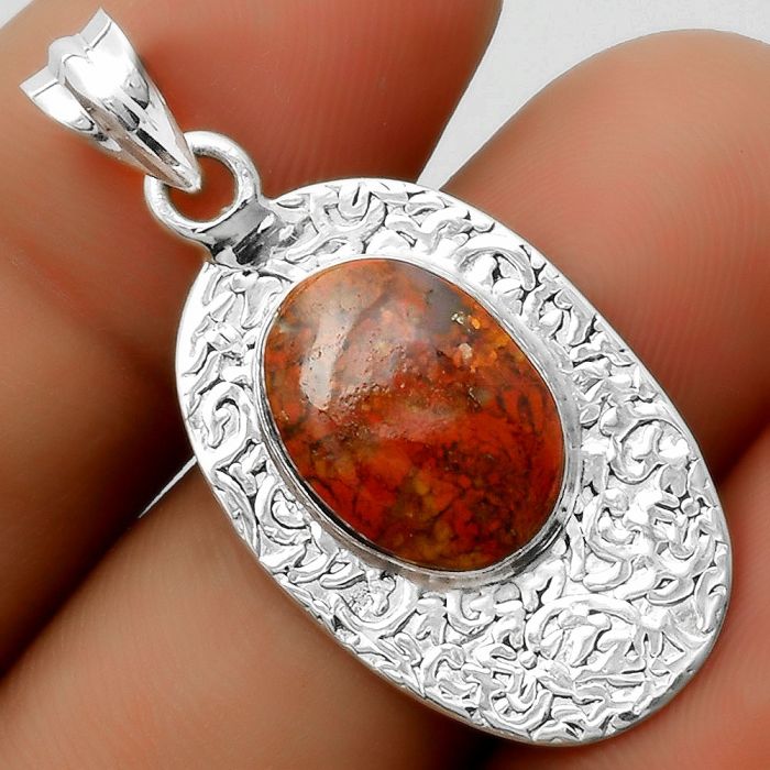 Natural Red Moss Agate Pendant SDP112708 P-1392, 10x14 mm