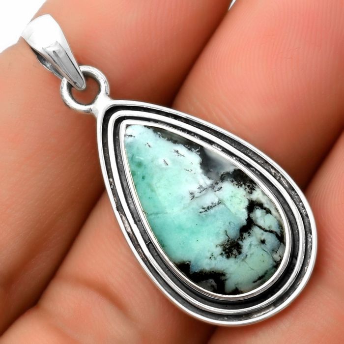 Dendritic Chrysoprase - Africa 925 Sterling Silver Pendant Jewelry SDP112844 P-1248, 12x22 mm