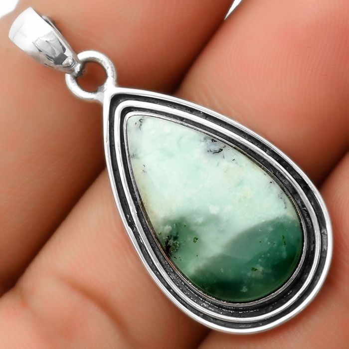 Dendritic Chrysoprase - Africa 925 Sterling Silver Pendant Jewelry SDP112848 P-1248, 13x22 mm