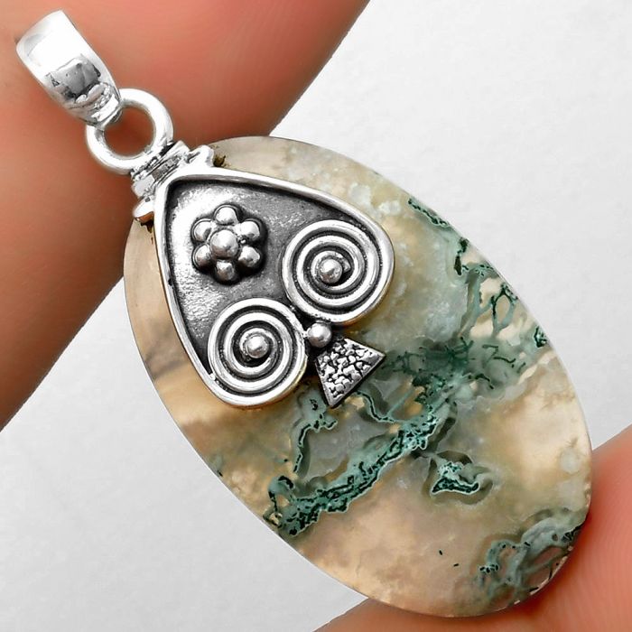 Natural Horse Canyon Moss Agate Pendant SDP113212 P-1388, 21x34 mm