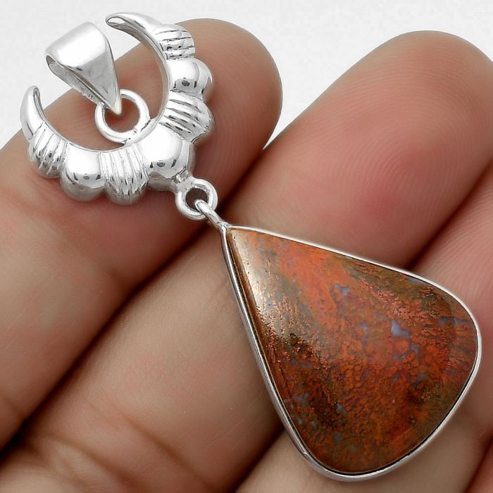 Crescent Moon - Natural Red Moss Agate Pendant SDP113934 P-1232, 18x24 mm