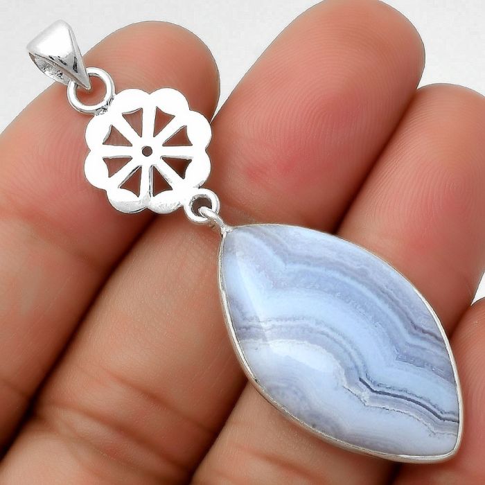 Natural Blue Lace Agate - South Africa Pendant SDP114126 P-1634, 17x30 mm