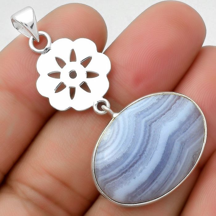 Natural Blue Lace Agate - South Africa Pendant SDP114204 P-1634, 18x25 mm