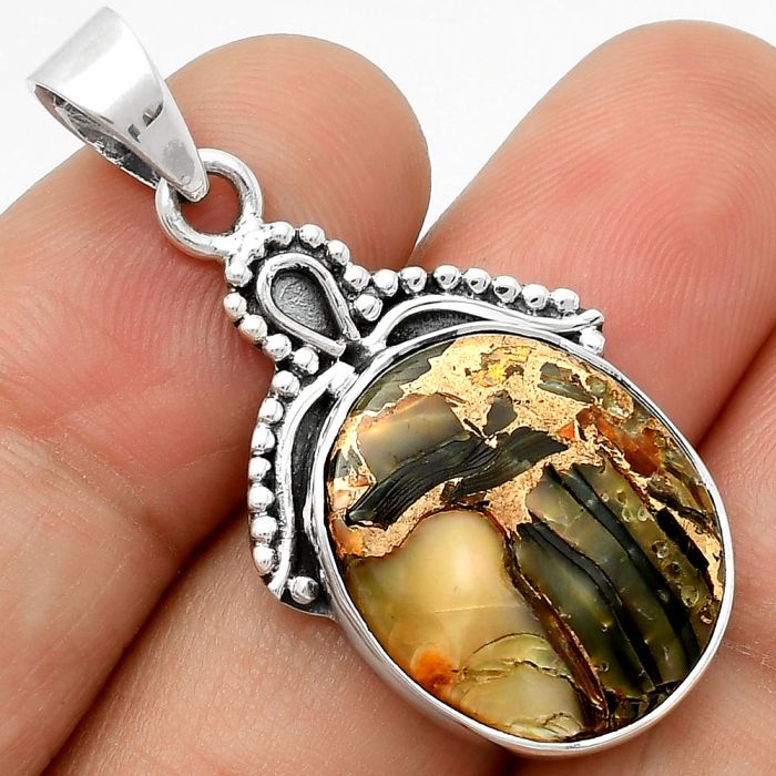 Natural Copper Abalone Shell Pendant SDP115261 P-1092, 17x19 mm