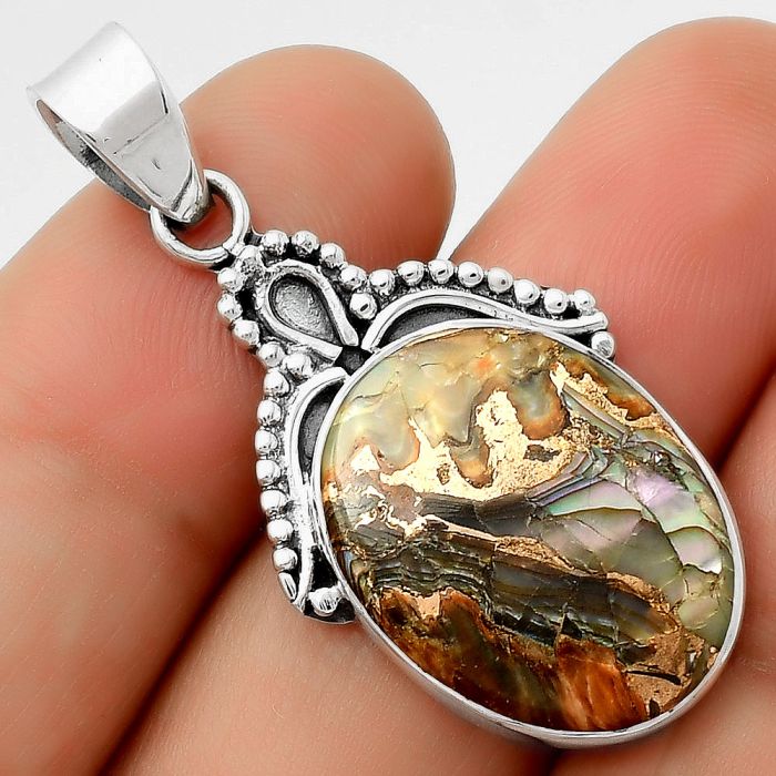 Natural Copper Abalone Shell Pendant SDP115278 P-1092, 16x21 mm