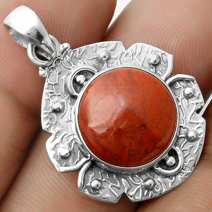 Natural Red Moss Agate Pendant SDP115680 P-1577, 15x15 mm