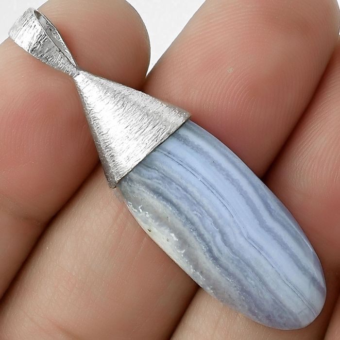 Natural Blue Lace Agate - South Africa Pendant SDP116610 P-1016, 12x28 mm