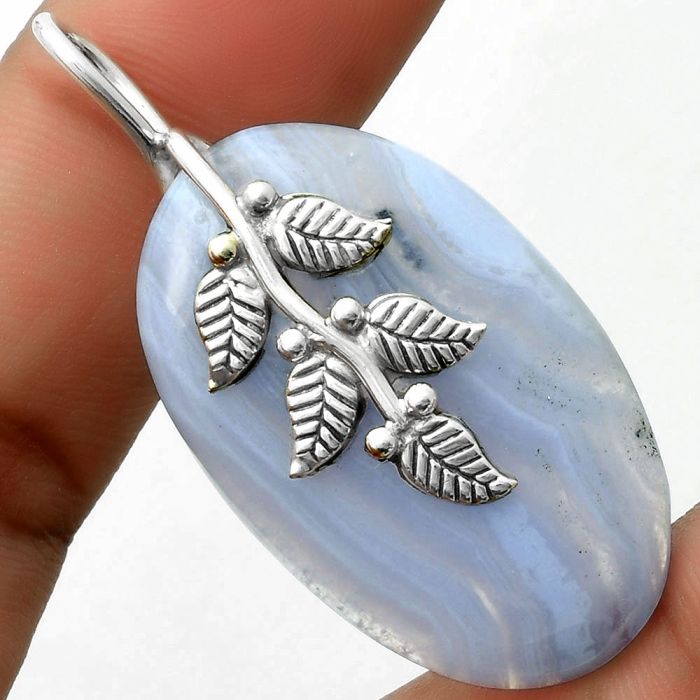 Leaves - Blue Lace Agate - South Africa Pendant SDP117258 P-1291, 23x37 mm