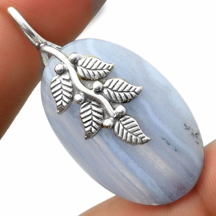 Leaves - Blue Lace Agate - South Africa Pendant SDP117279 P-1291, 22x34 mm