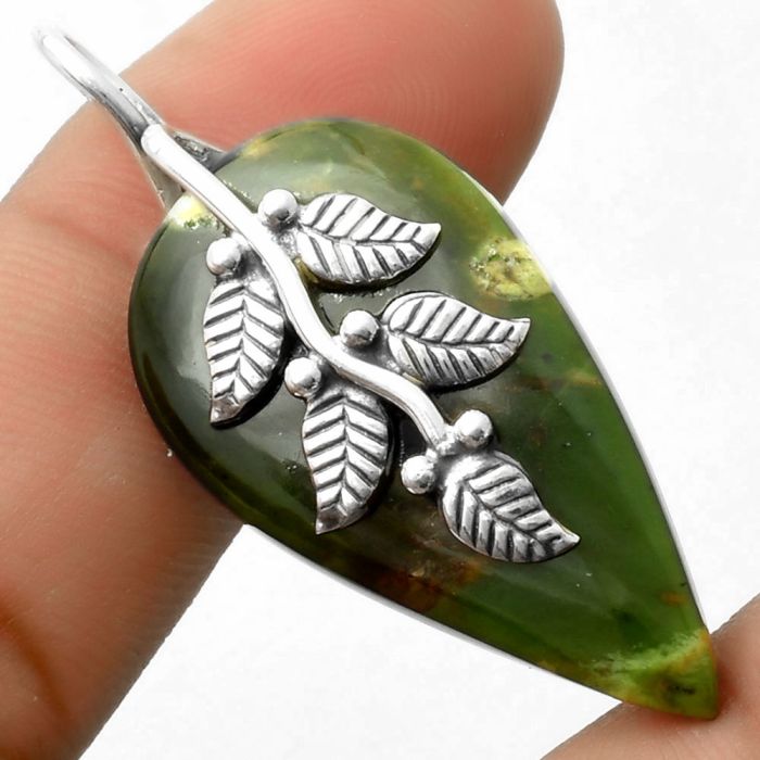 Leaves - Natural Chrome Chalcedony Pendant SDP117281 P-1291, 19x36 mm
