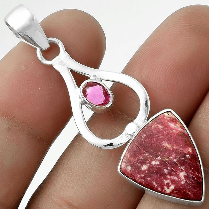 Natural Pink Thulite - Norway & Ruby Pendant SDP118006 P-1589, 14x18 mm
