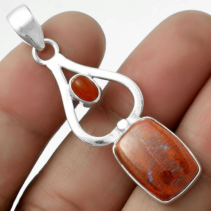 Natural Red Moss Agate & Carnelian Pendant SDP118016 P-1589, 11x16 mm