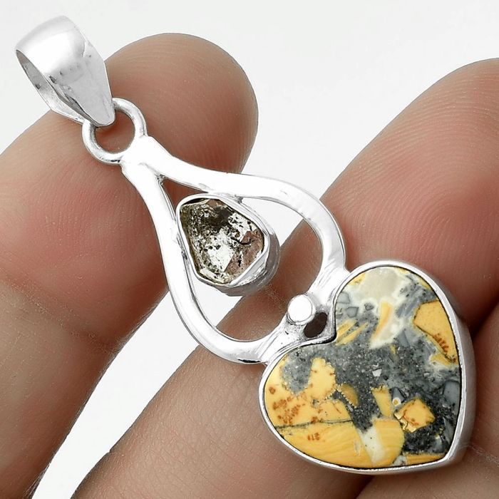 Valentine Gift Heart Natural Maligano Jasper & Herkimer Diamond Pendant SDP118029 P-1589, 16x16 mm
