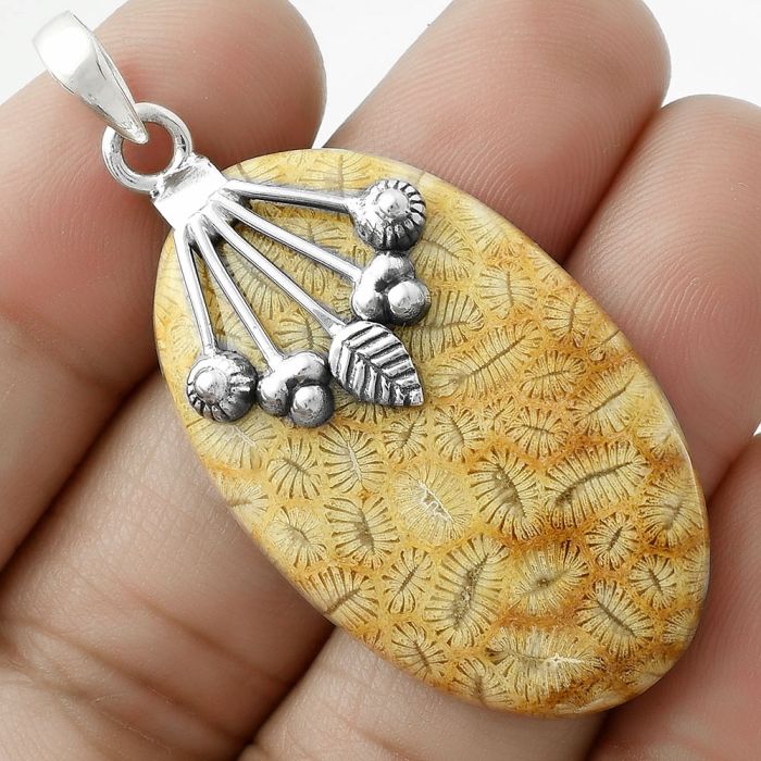 Natural Ant Fossil Coral Pendant SDP118175 P-1647, 24x38 mm