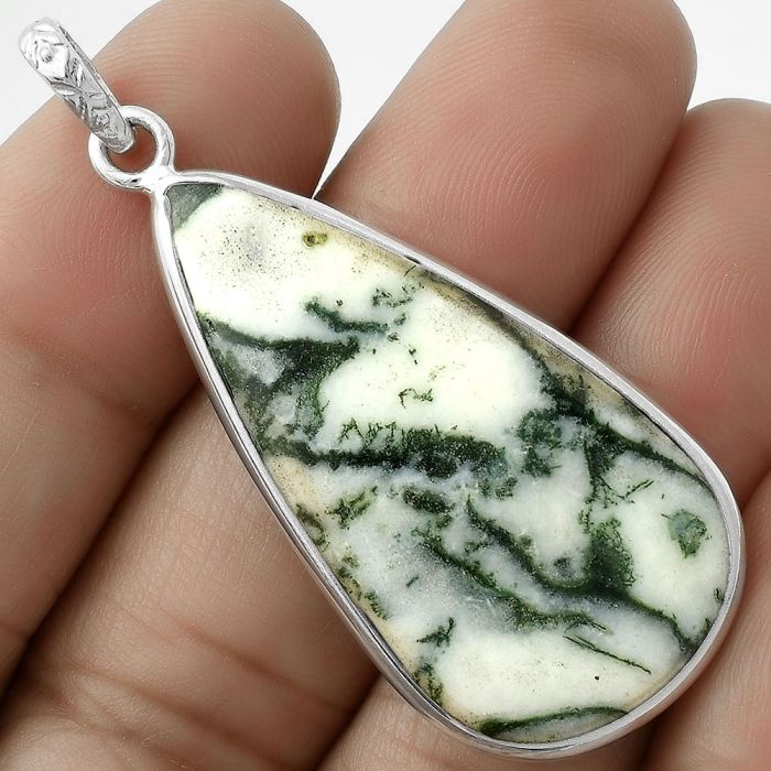 Natural Tree Weed Moss Agate - India Pendant SDP118336 P-1001, 19x38 mm