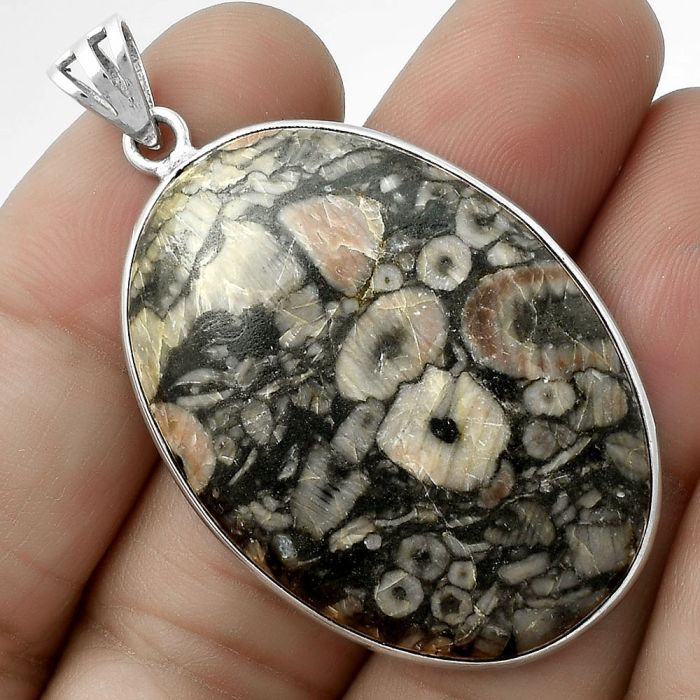 Natural Crinoid Fossil Coral Pendant SDP118359 P-1001, 27x38 mm