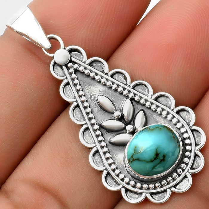 Natural Kingman Turquoise 925 Sterling Silver Pendant Jewelry, 8x10 mm