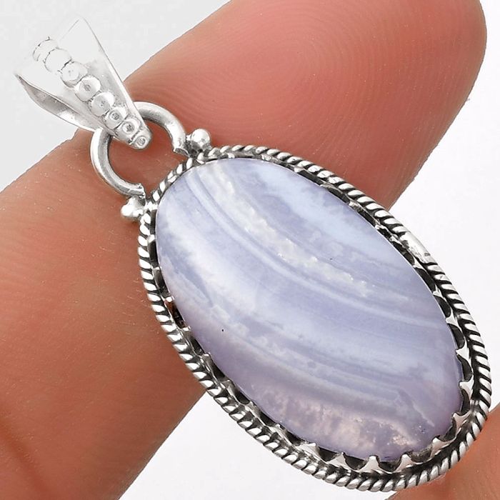 Natural Blue Lace Agate - South Africa Pendant SDP118703 P-1515, 14x25 mm